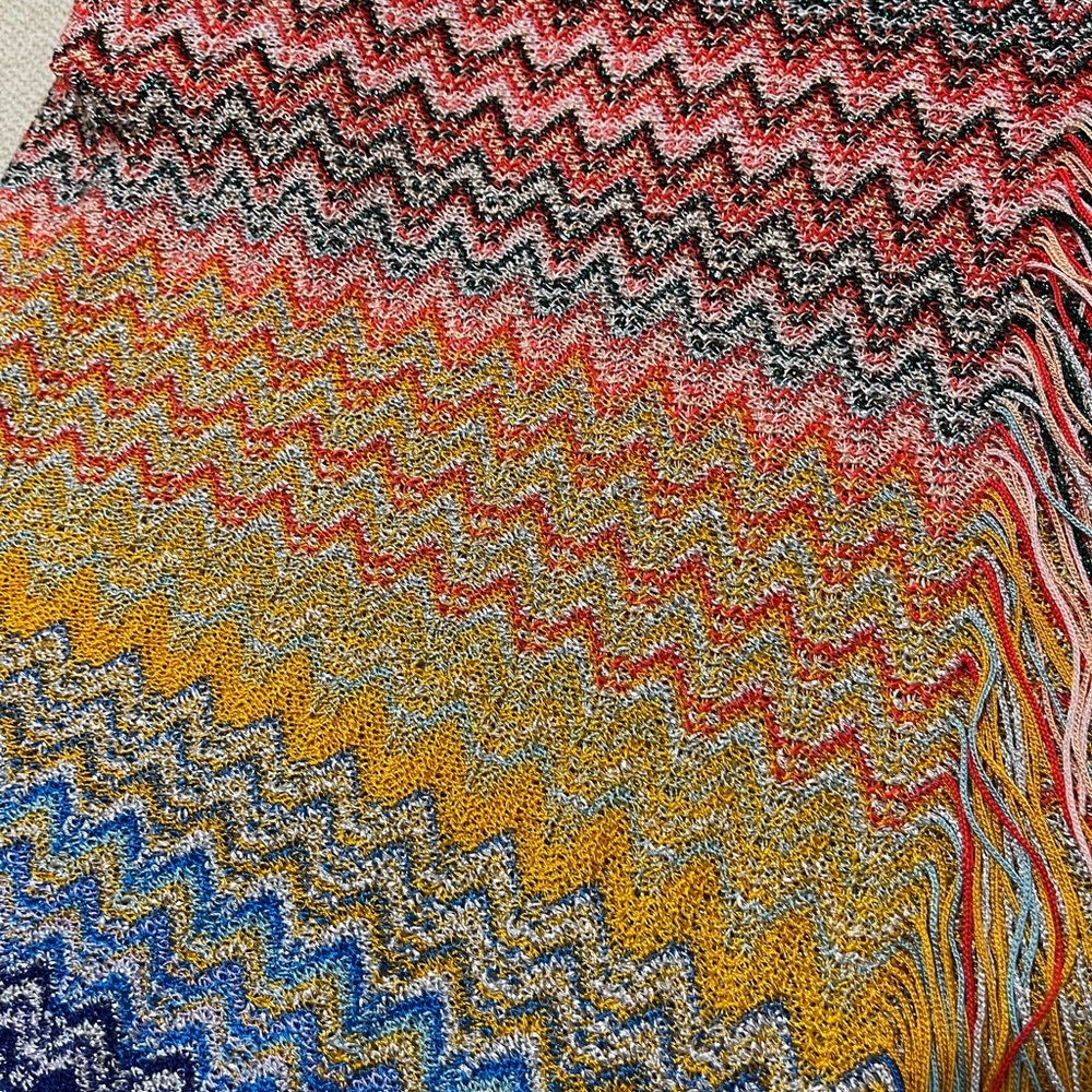 NWT Missoni Multicolor Chevron Knit Sarong Wrap Pareo in Blue, Orange, & Yellow - Picture 2 of 7